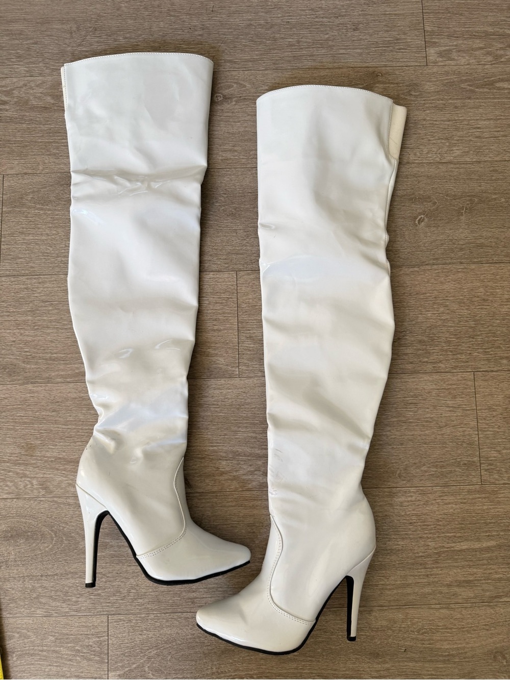 Ellie White Faux Leather Thigh-High Boots- size 7